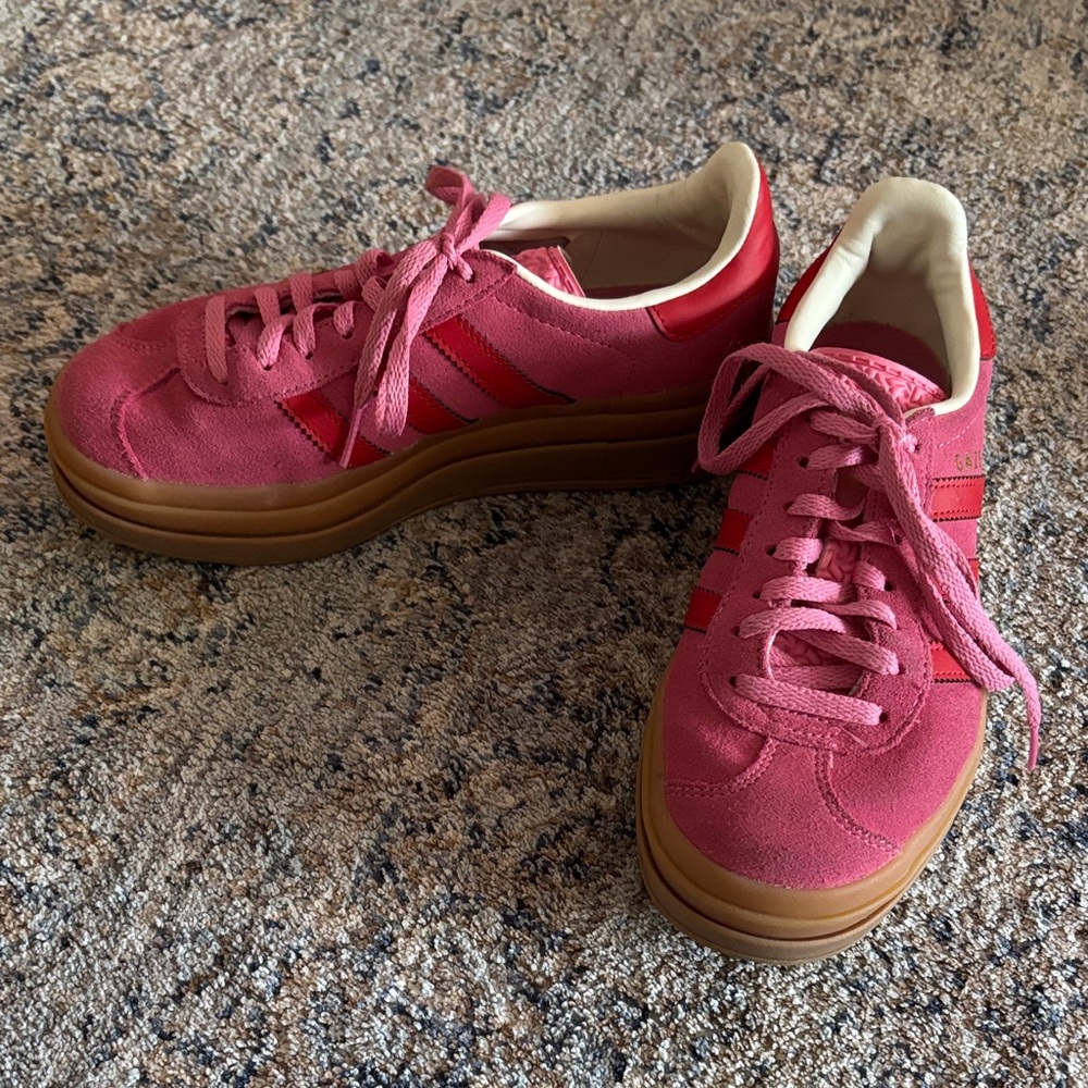 adidas Women’s Pink Suede Platform Sneakers with Gum Sole